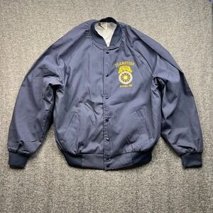 Union Line Jacket Mens‎ Large Blue Bomber Teamsters Local 665 Union USA Snap